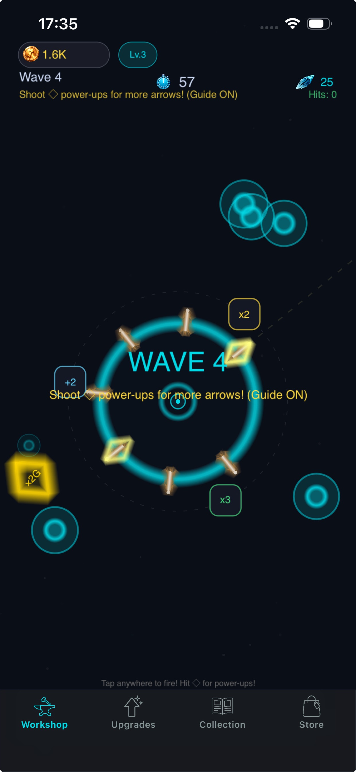Lucky Arrows Spin Battle — spinning lucky track with multiplier gates and wave progression